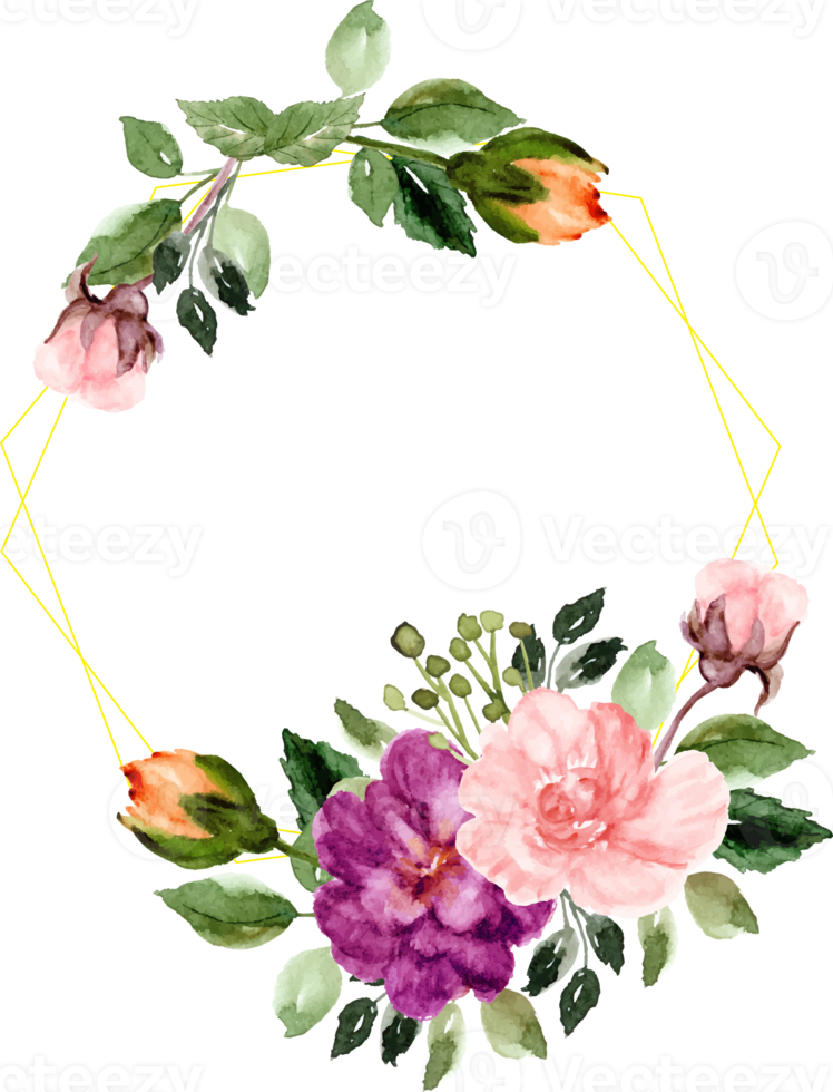 vattenfärg lila blommig krans png