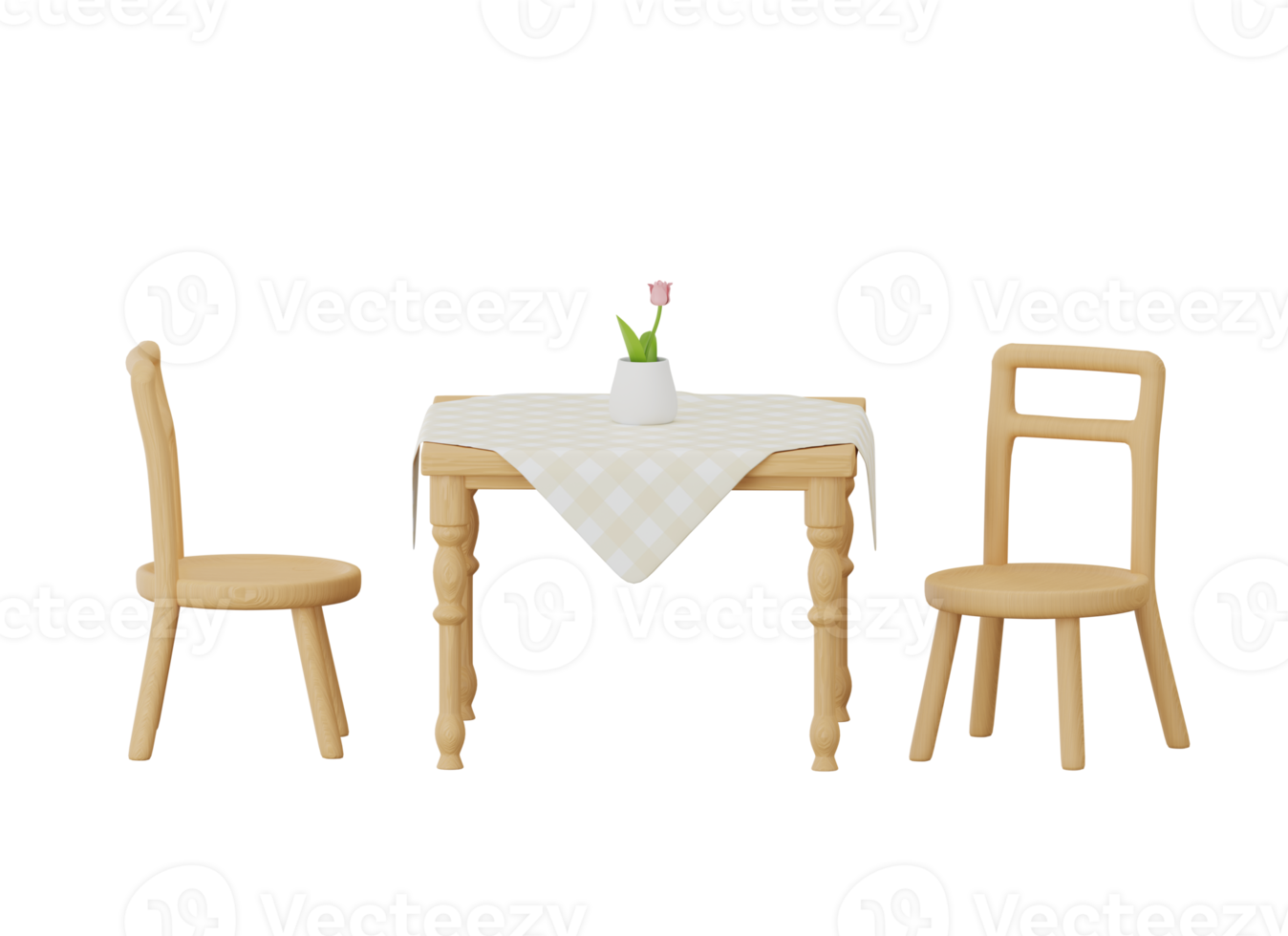 3D dining table with wooden chairs set png