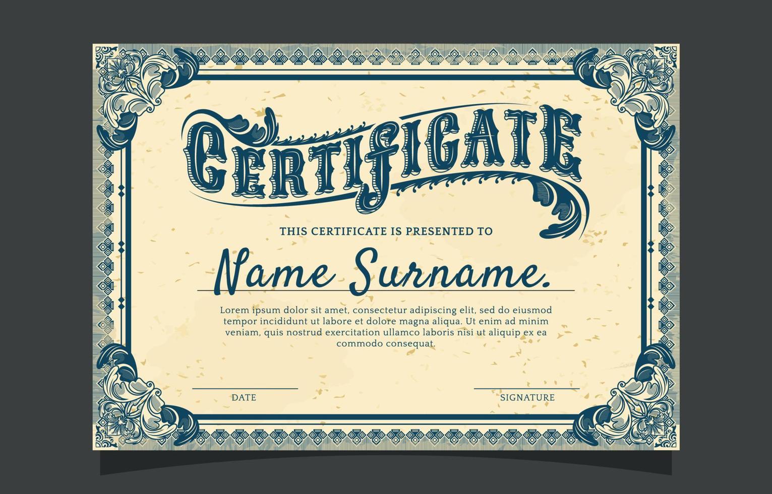 Worn Certificate with Victorian Style vector