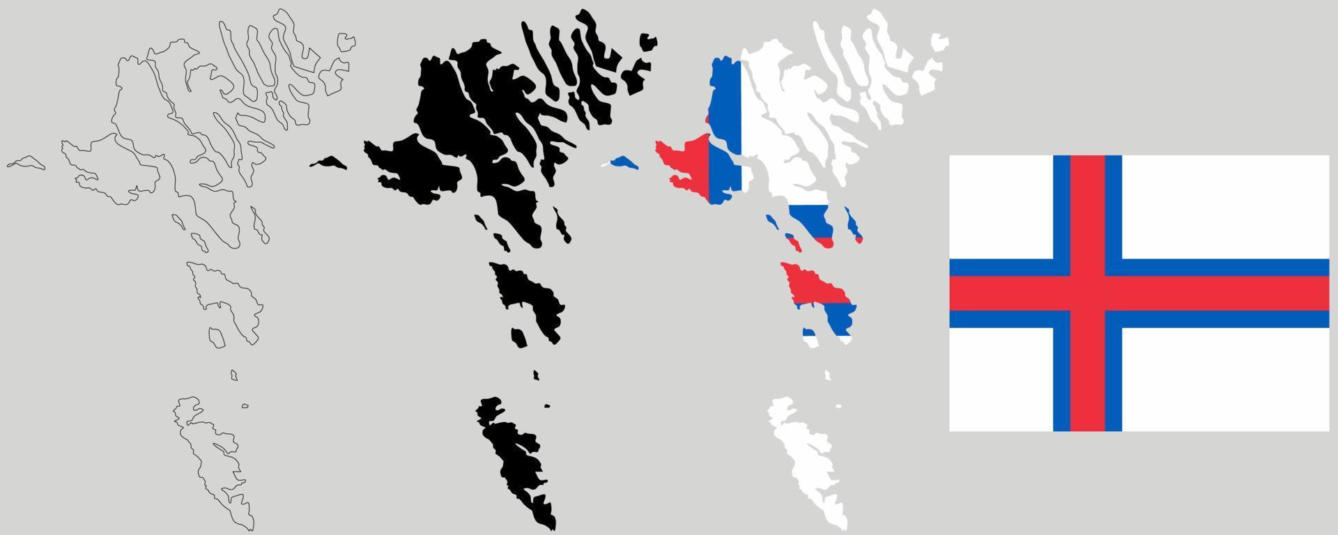 conjunto de bandera de mapa de islas feroe aislado sobre fondo blanco.bandera de mapa de feroese vector
