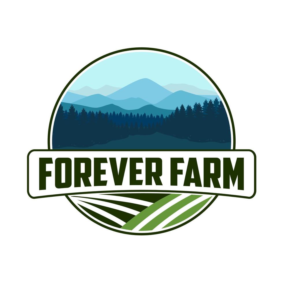 Landscape mountain, forest and farm forever logo vector. vector