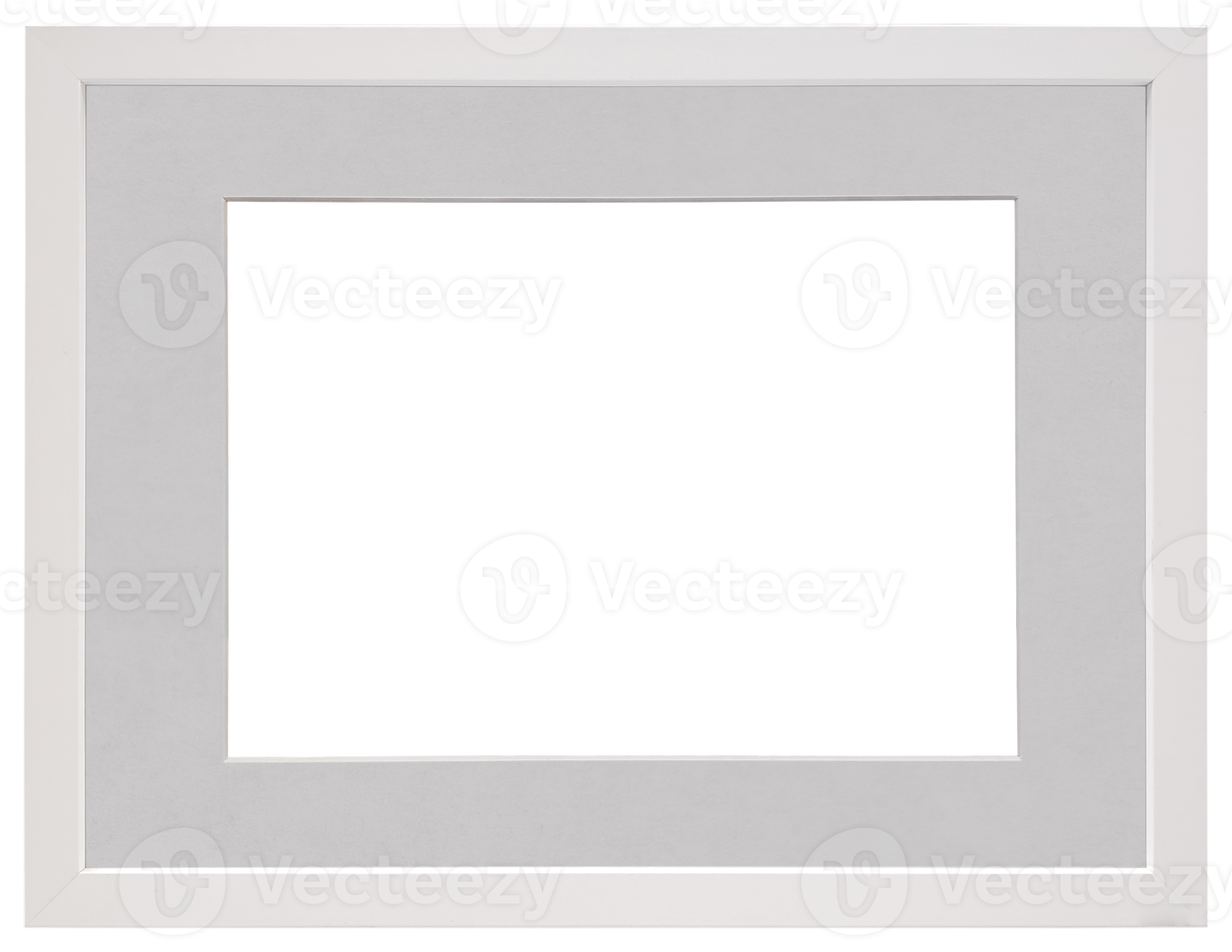 White picture frame with mat and copy space isolated on transparent