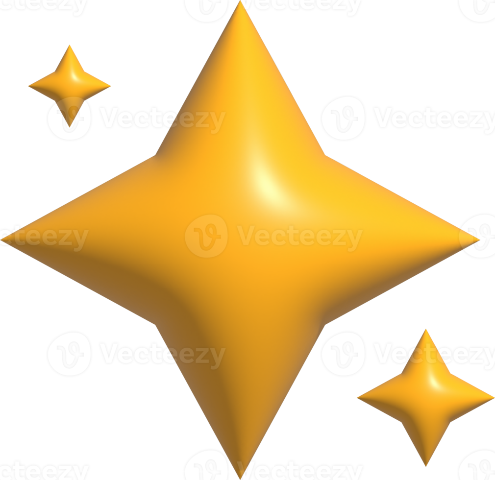 3D yellow stars sparkle firework, Decoration twinkle, shiny flash. Glowing light effect stars and bursts png