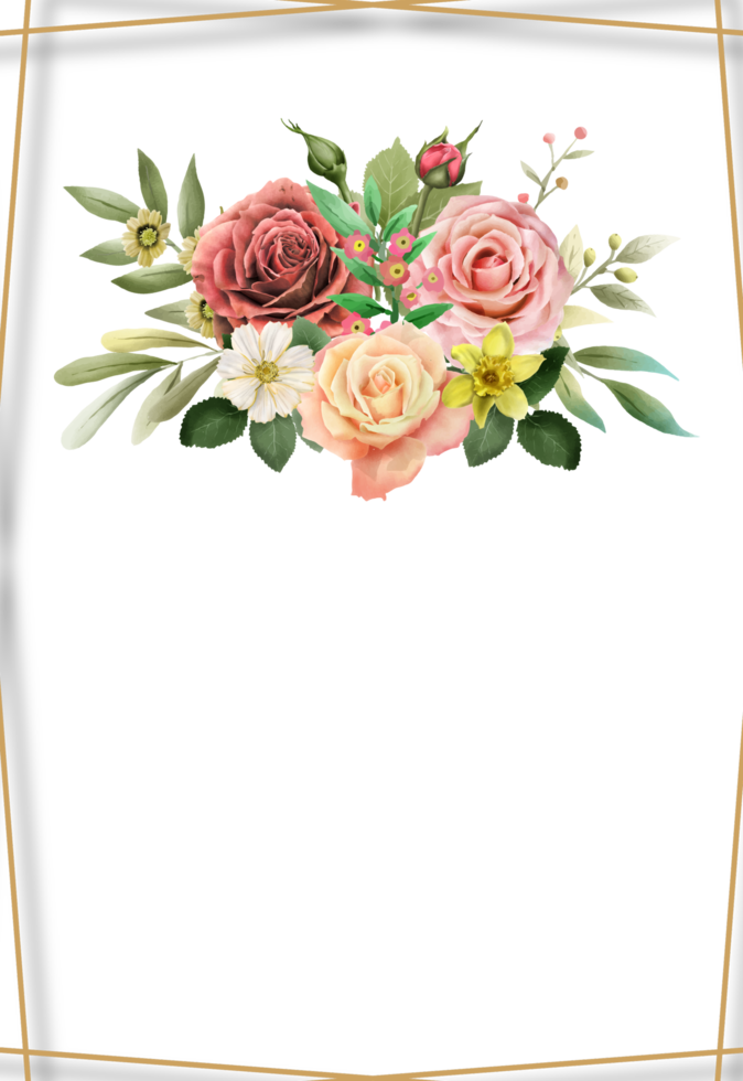 cartão de convite de casamento floral colorido png