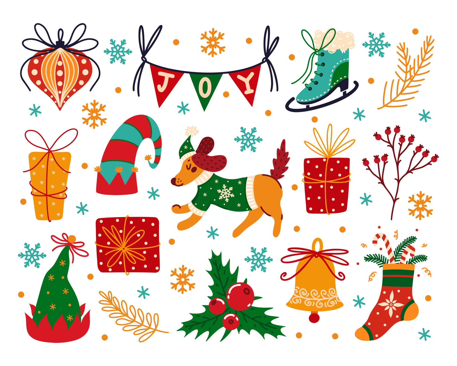 Merry Christmas and happy New Year vector icons set. Winter ...