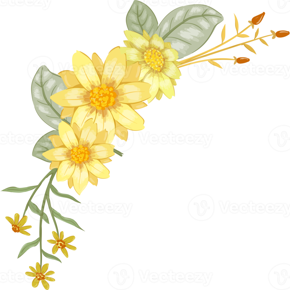 arrangement de fleurs jaunes avec style aquarelle png