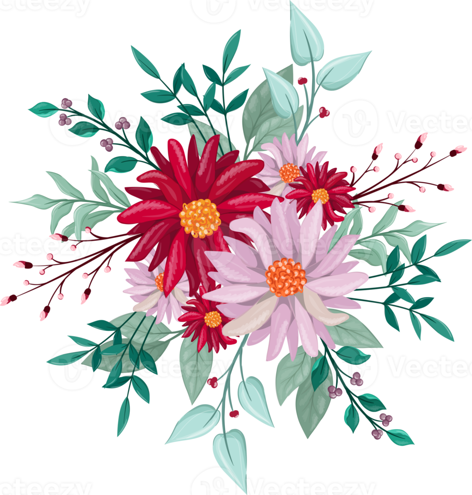 Red Flower Arrangement with watercolor style png