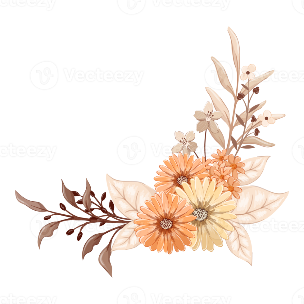 orange blomma arrangemang med vattenfärg stil png