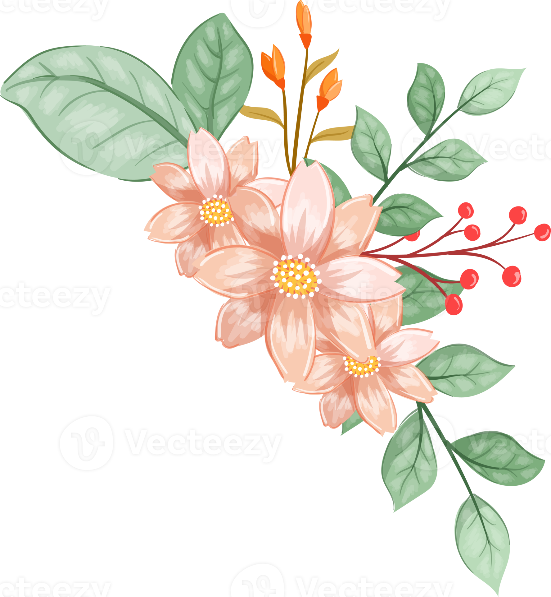 Pink Orange Flower Arrangement with watercolor style 15737144 PNG