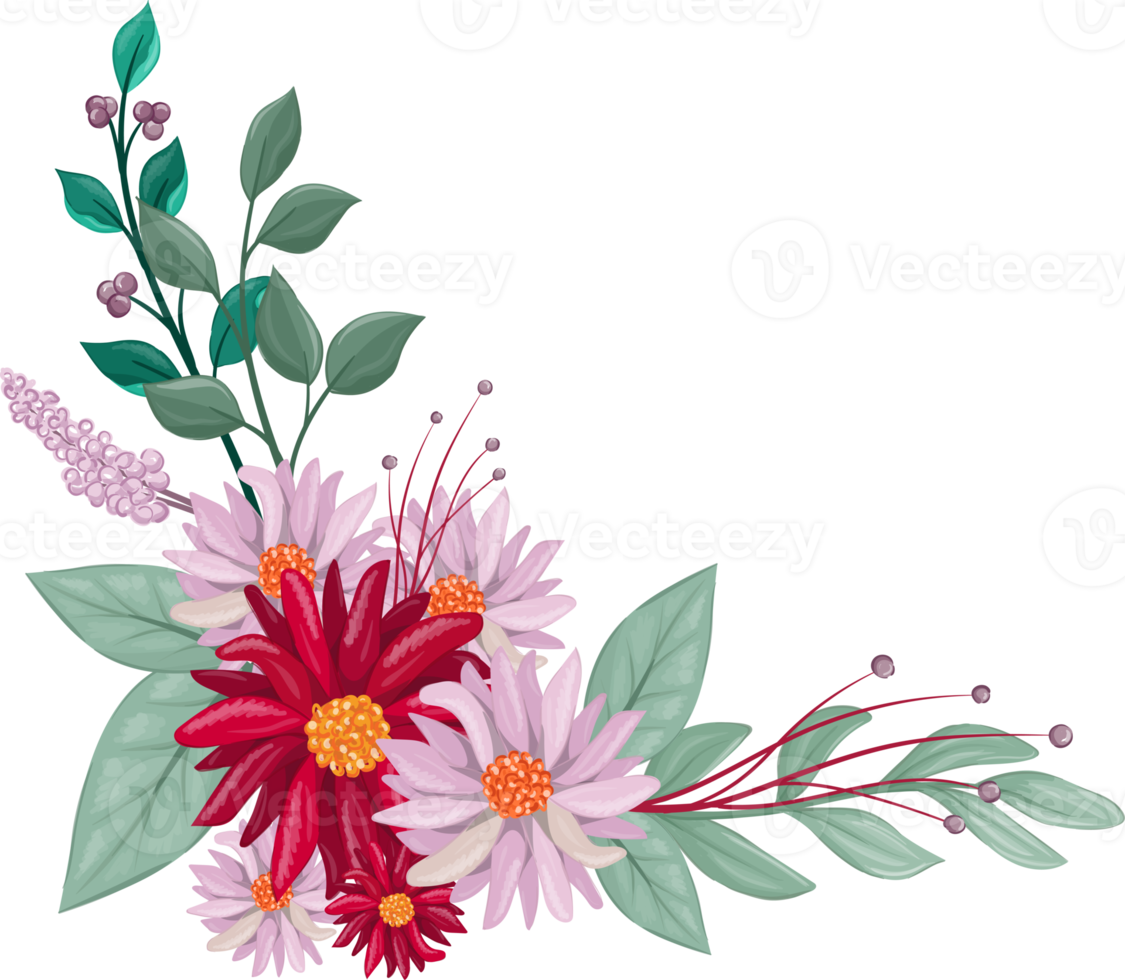 Red Flower Arrangement with watercolor style png