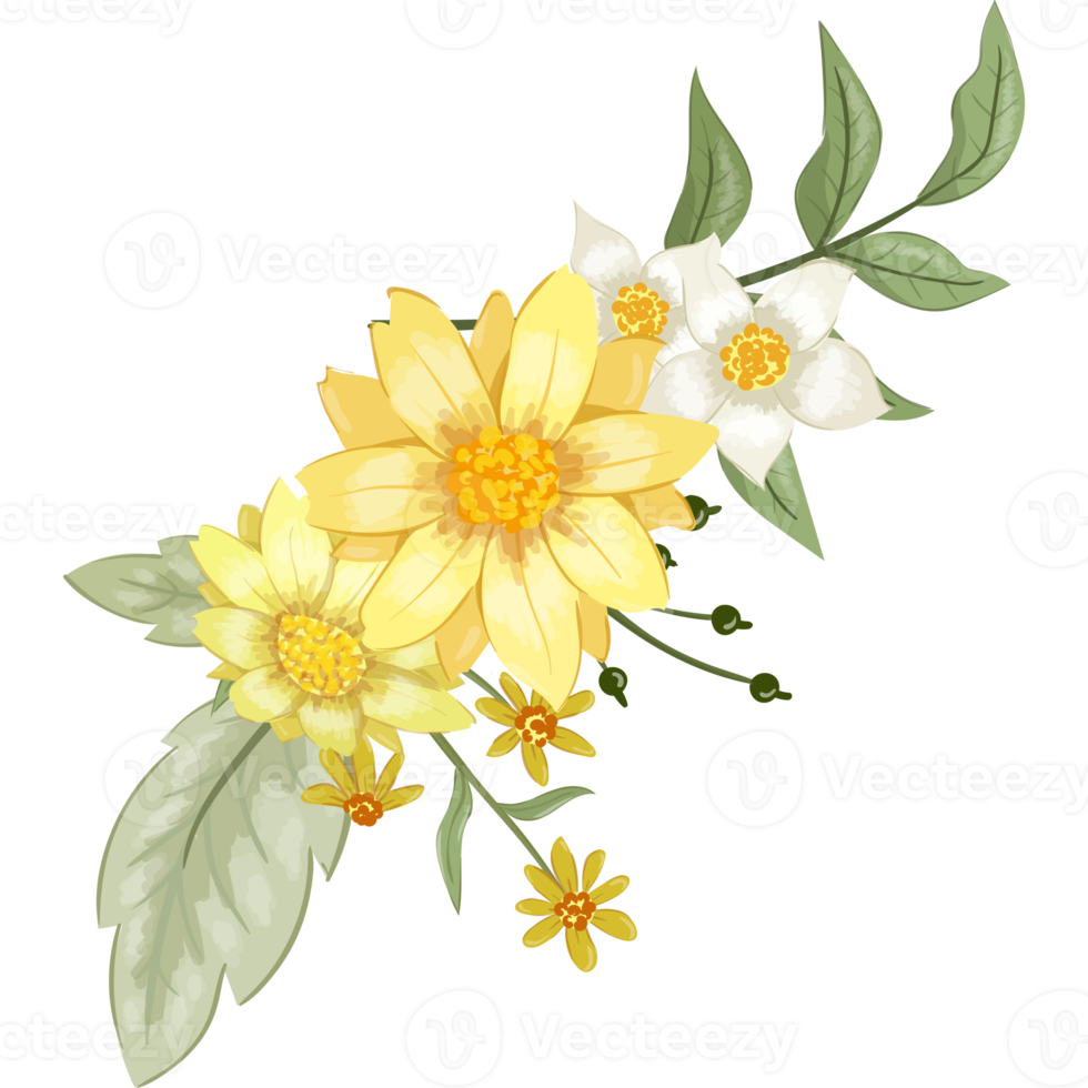 Yellow Flower Arrangement with watercolor style png