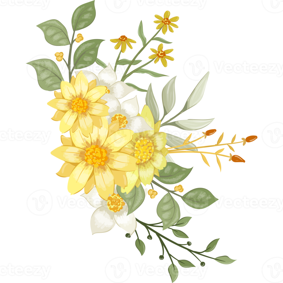 Yellow Flower Arrangement with watercolor style png