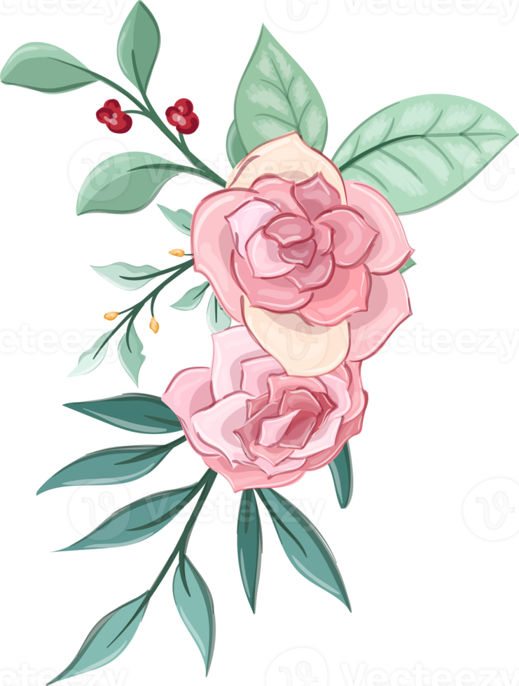 Pink flower arrangement with watercolor style png