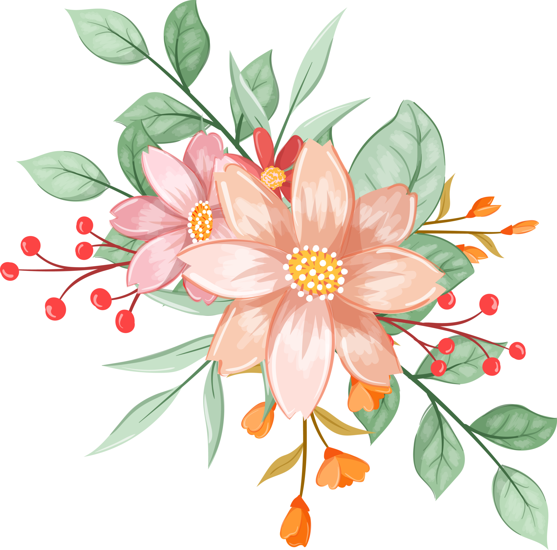 Pink Orange Flower Arrangement with watercolor style 15737176 PNG