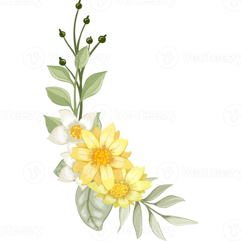 Yellow Flower Arrangement with watercolor style png