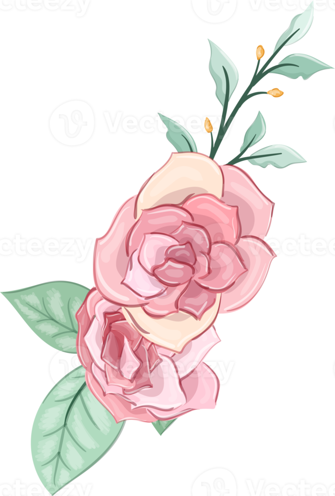 Pink flower arrangement with watercolor style png