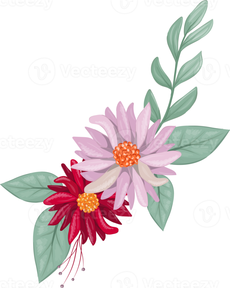 Red Flower Arrangement with watercolor style png