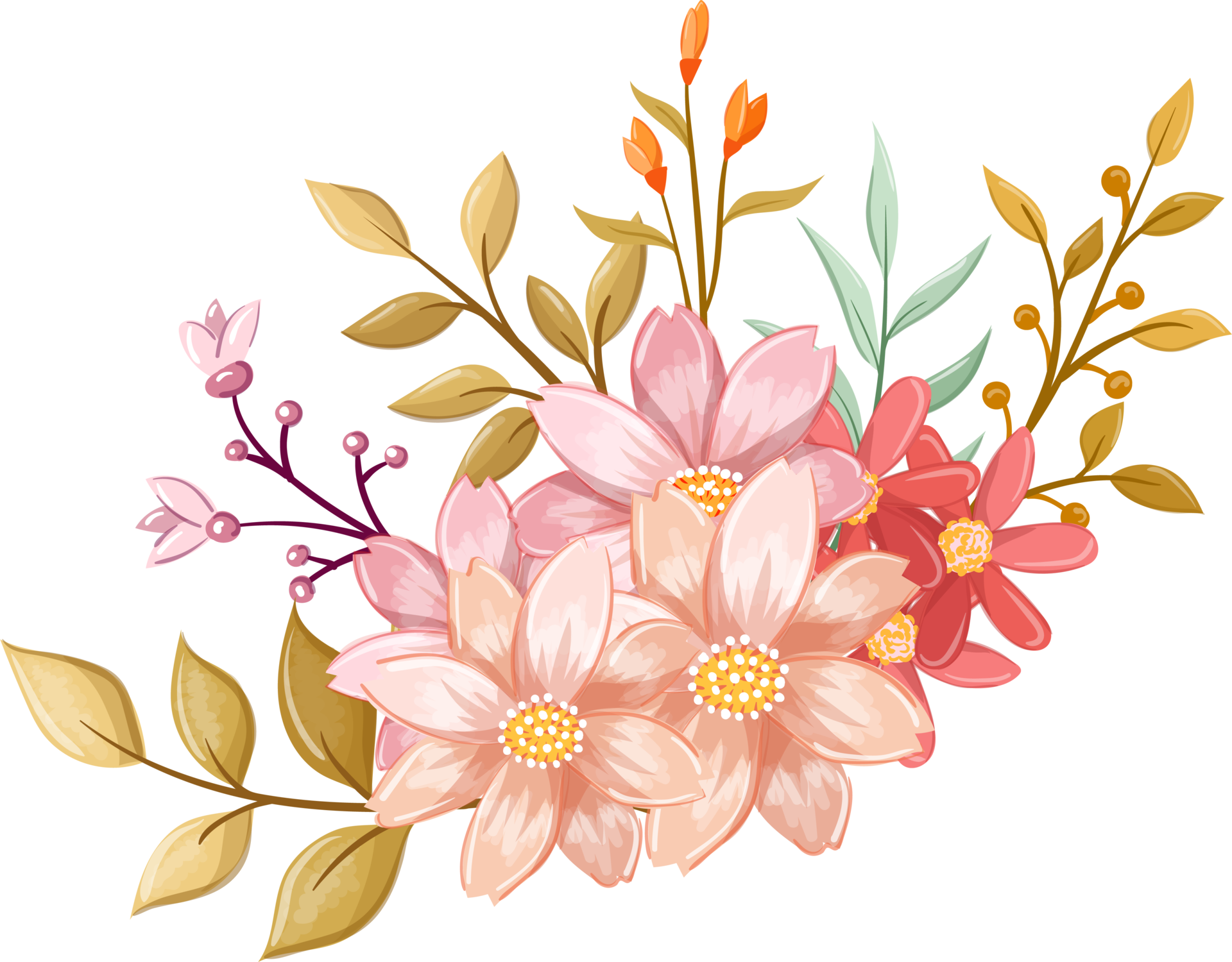 Pink Orange Flower Arrangement with watercolor style 15737196 PNG