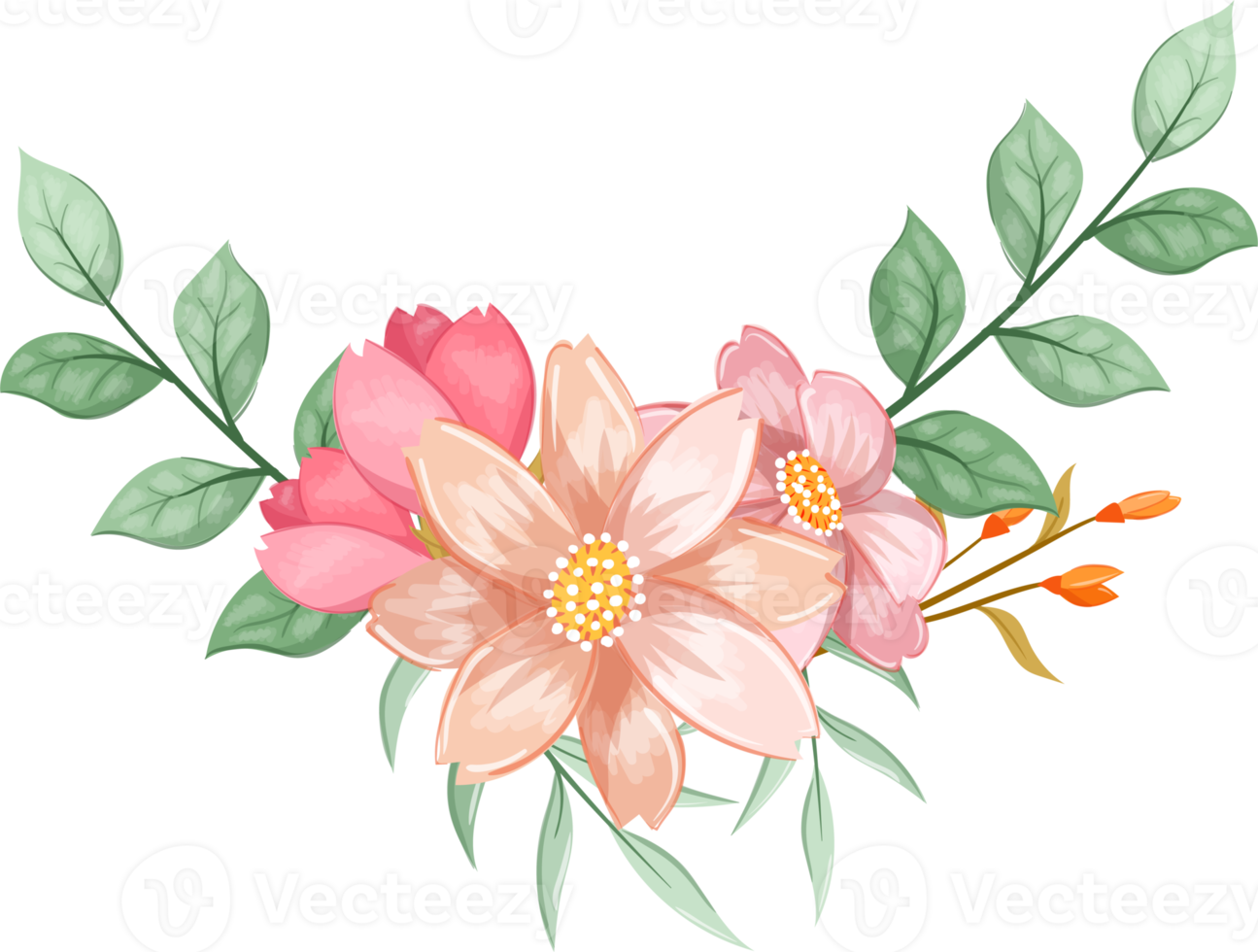 Orange Flower Arrangement with watercolor style png