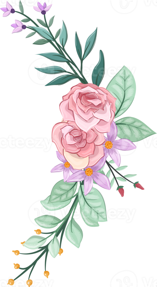 Pink flower arrangement with watercolor style png