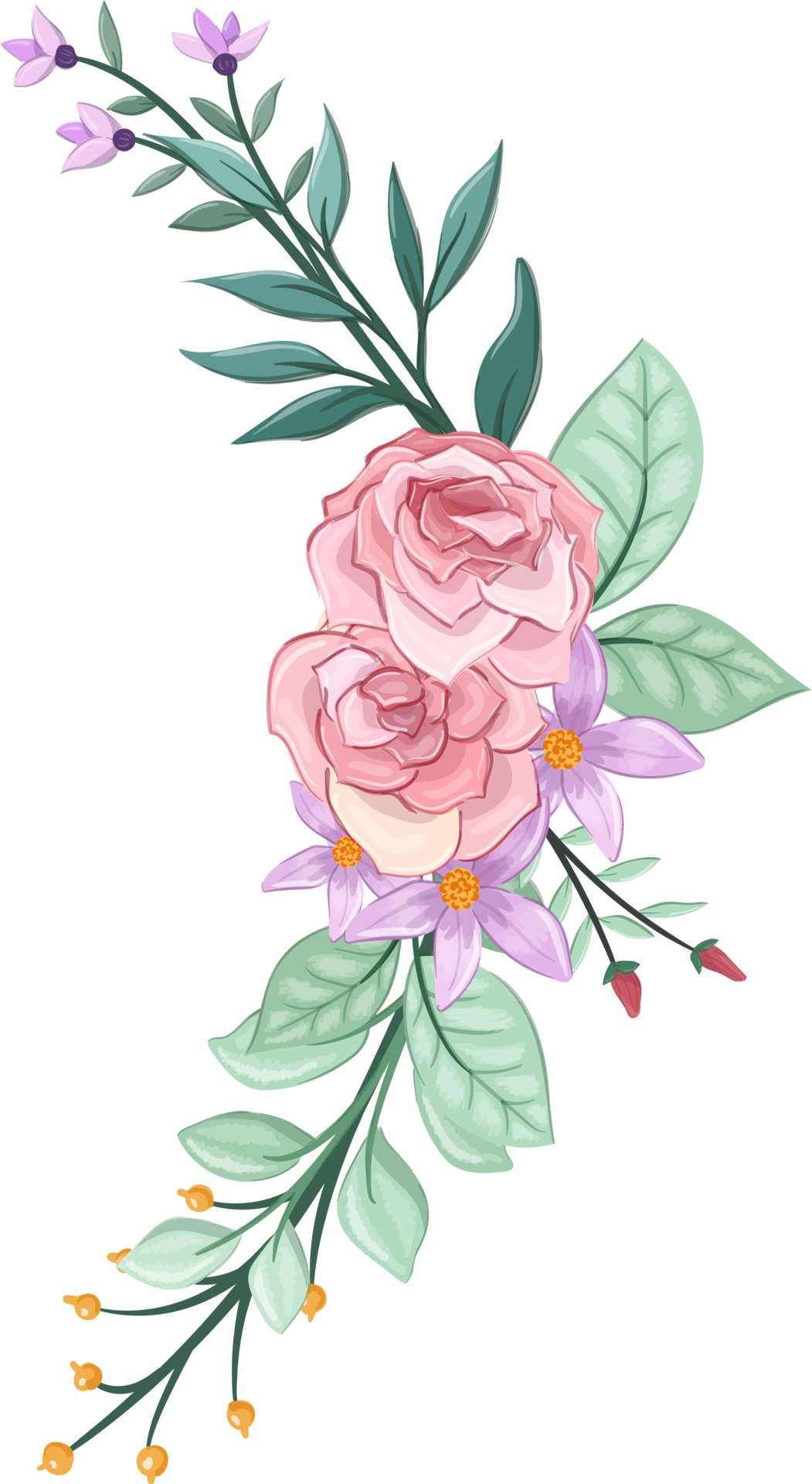 Free Pink flower arrangement with watercolor style 15737217 PNG with ...