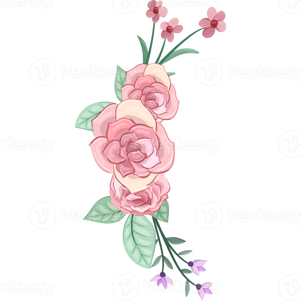 Pink flower arrangement with watercolor style png