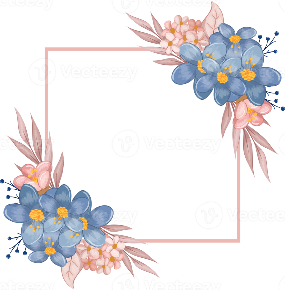 arranjo de flores azuis com estilo aquarela png