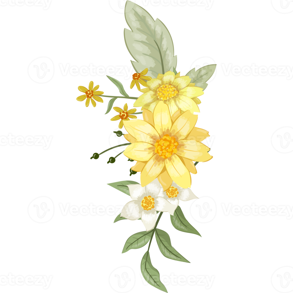 Yellow Flower Arrangement with watercolor style png
