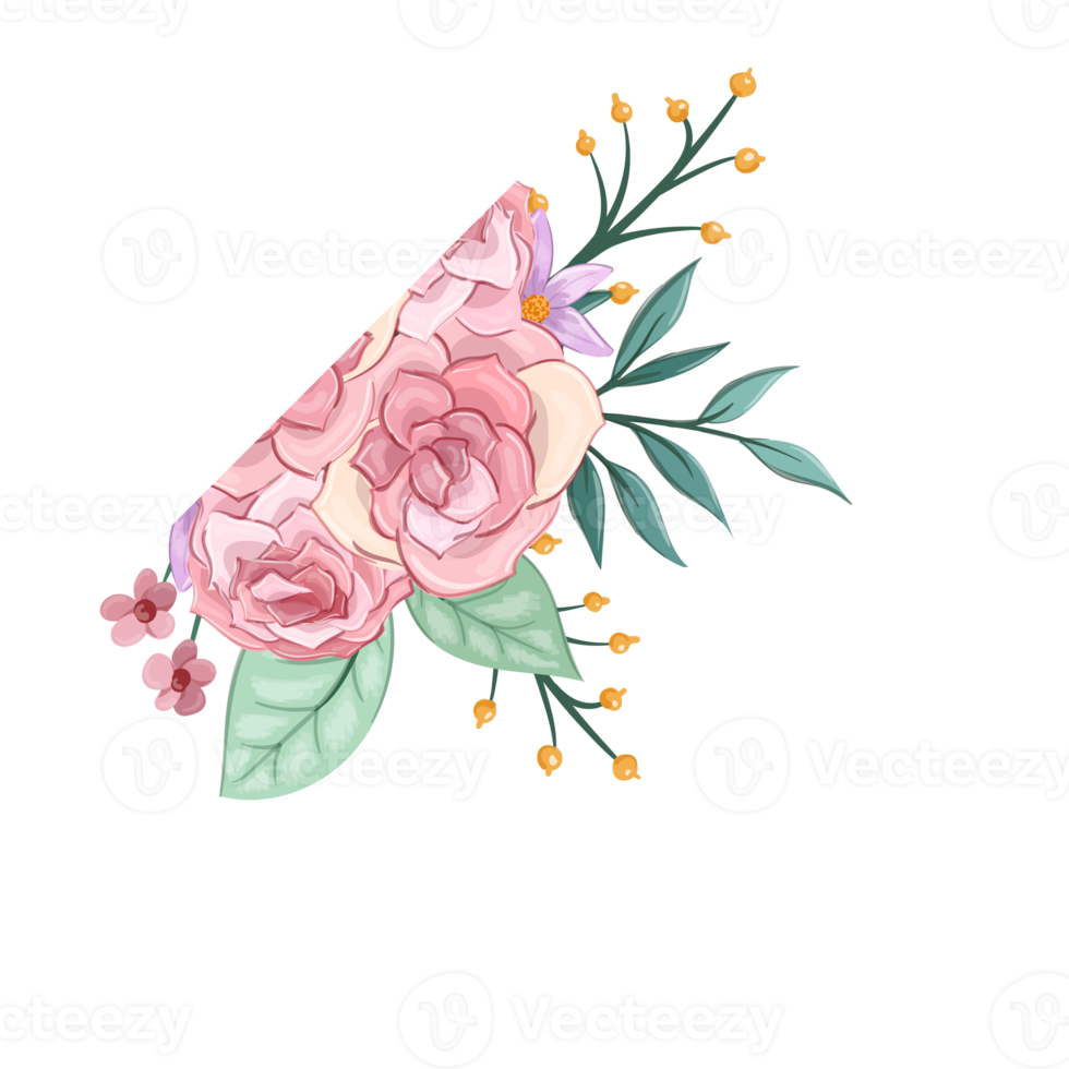 Pink flower arrangement with watercolor style png