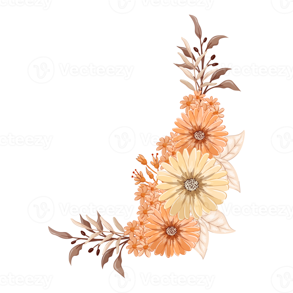 orange blomma arrangemang med vattenfärg stil png