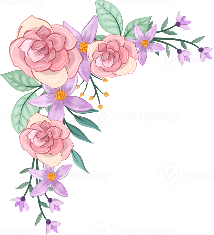 Pink flower arrangement with watercolor style png