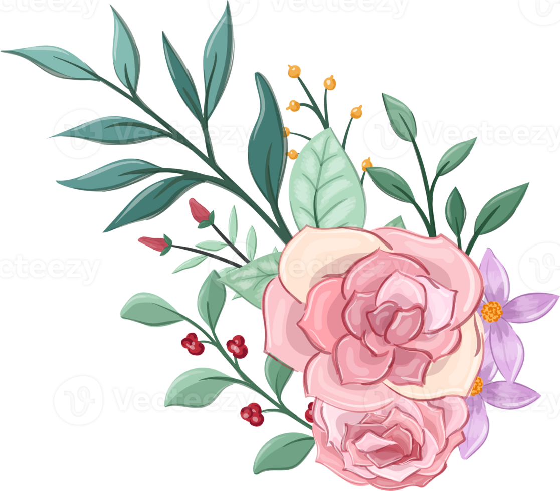 Pink flower arrangement with watercolor style png