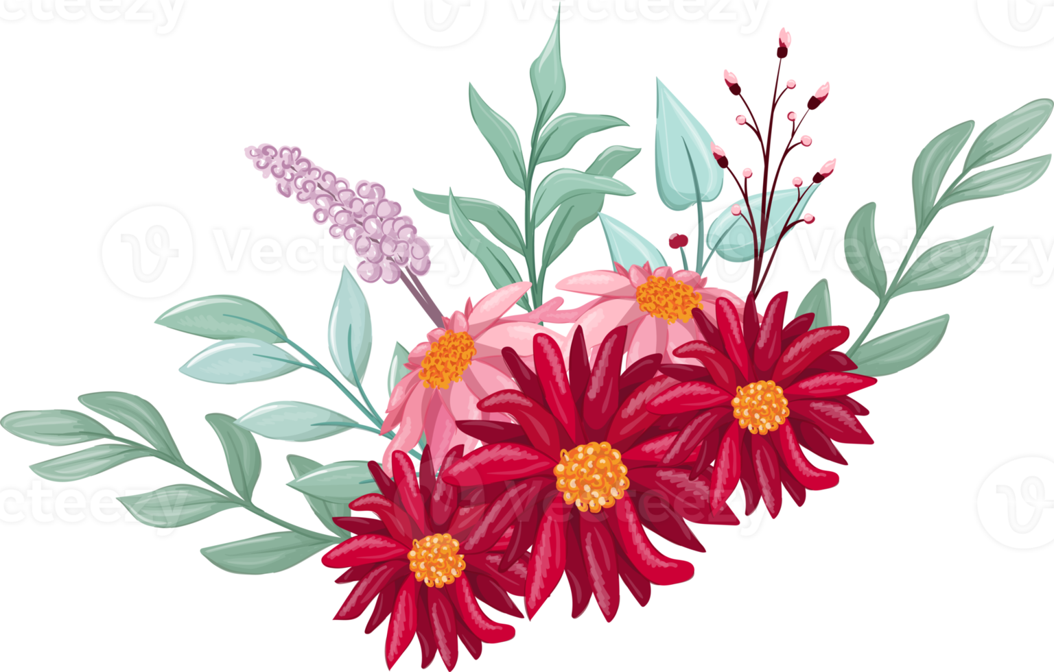 Red Flower Arrangement with watercolor style png