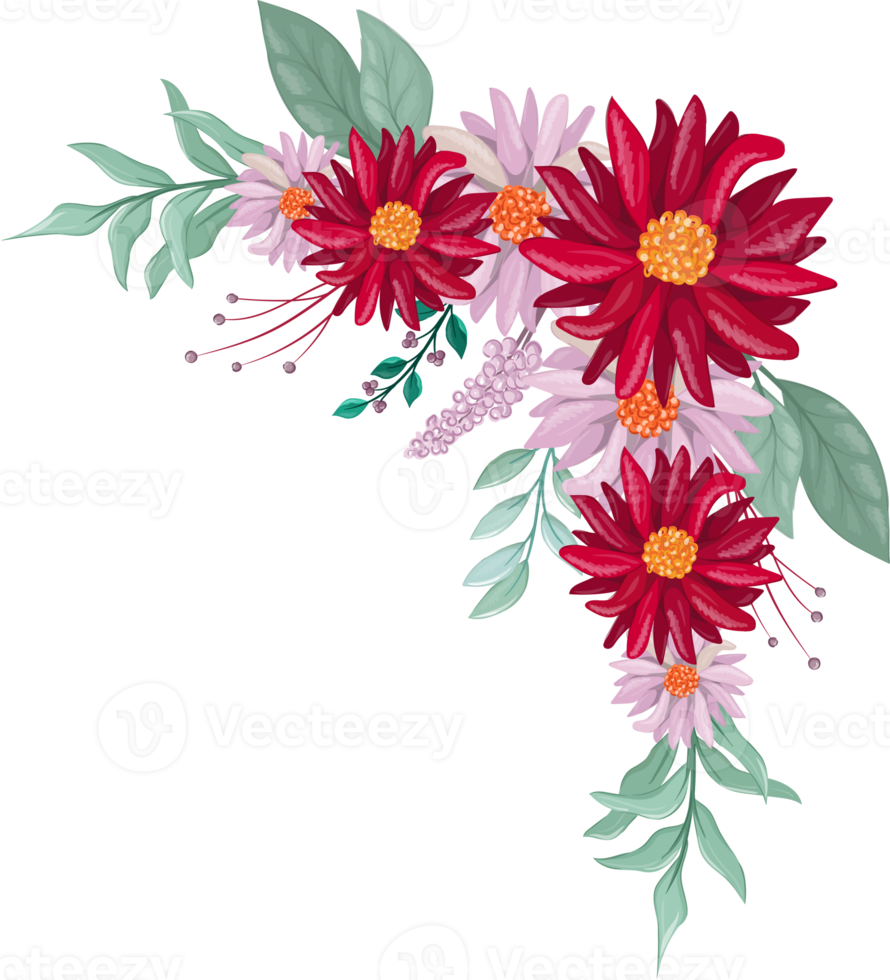 Red Flower Arrangement with watercolor style png