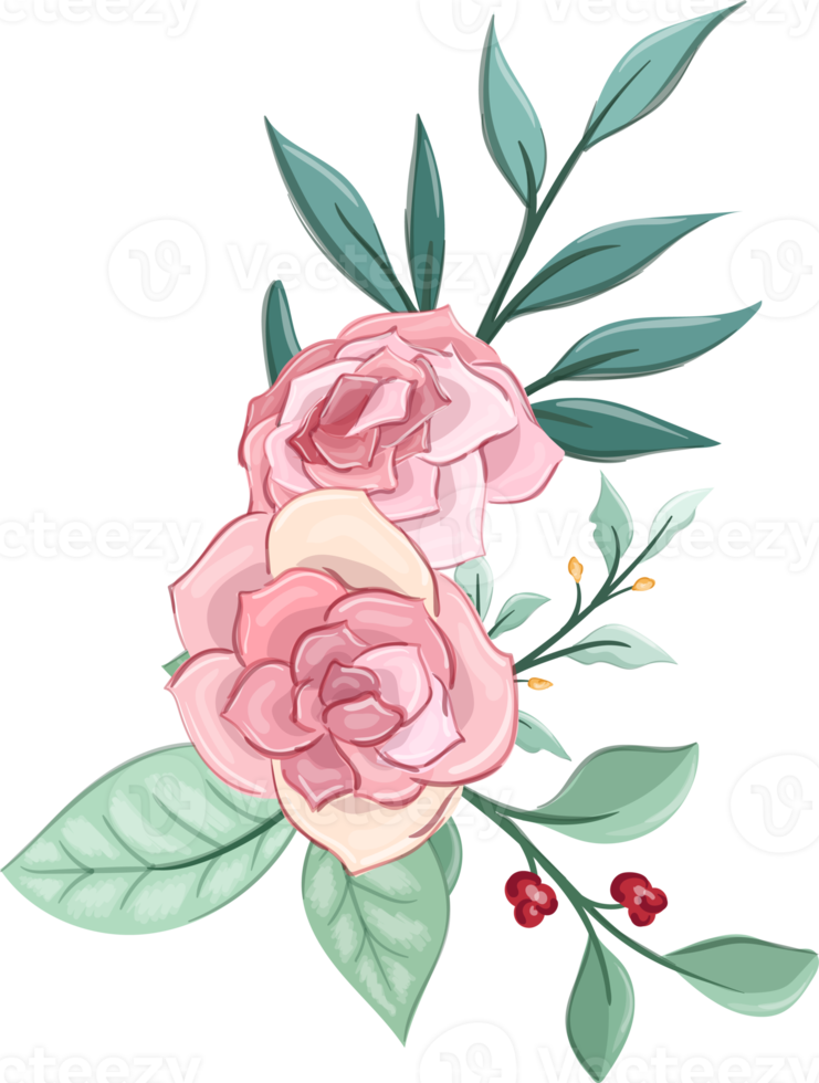 Pink flower arrangement with watercolor style png