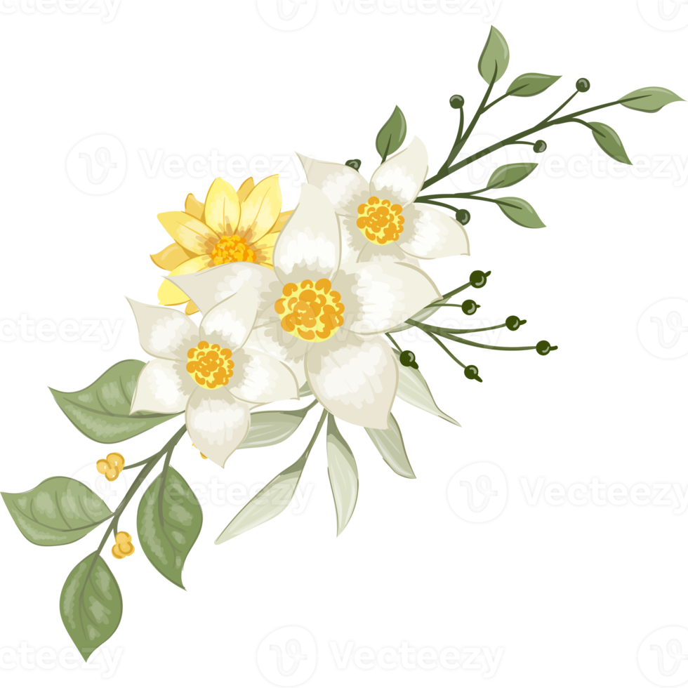 Yellow Flower Arrangement with watercolor style png