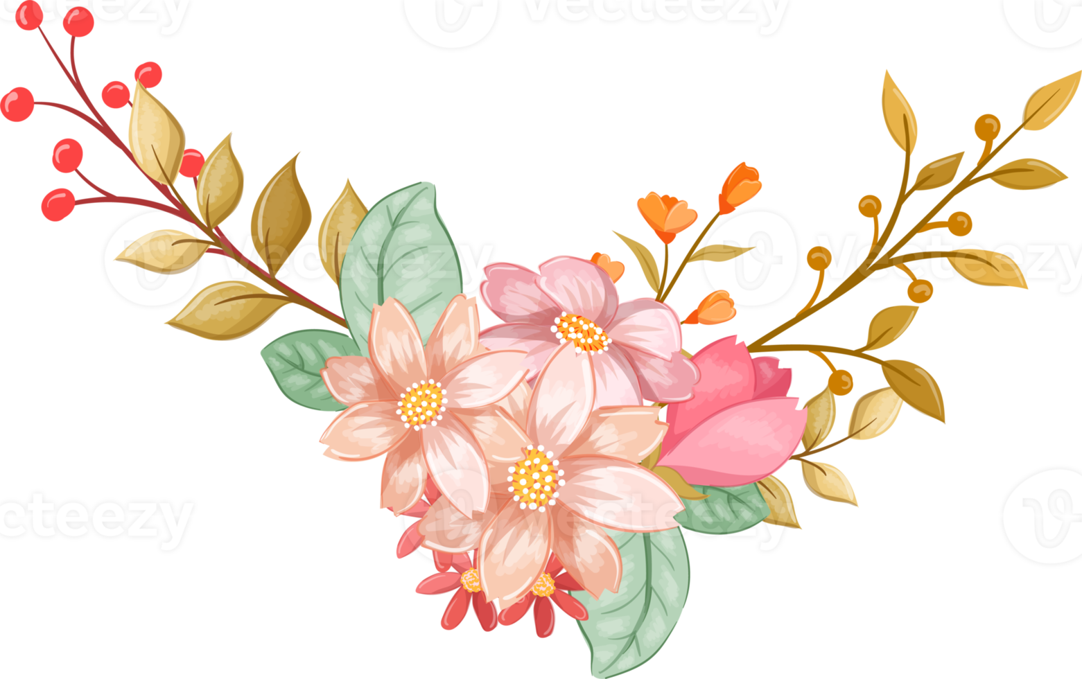 Orange Flower Arrangement with watercolor style png