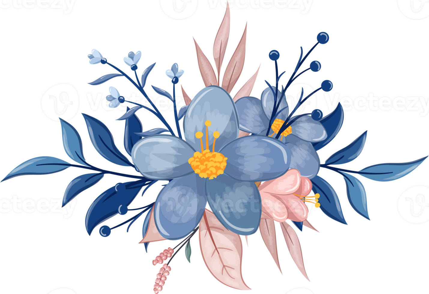 Blue Flower Arrangement with watercolor style png