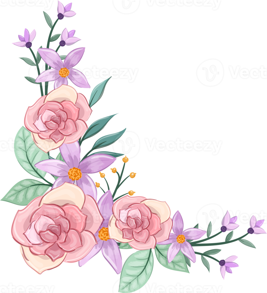 Pink flower arrangement with watercolor style png