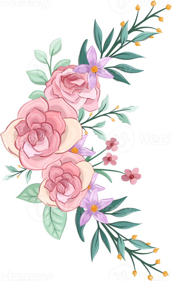 Pink flower arrangement with watercolor style png