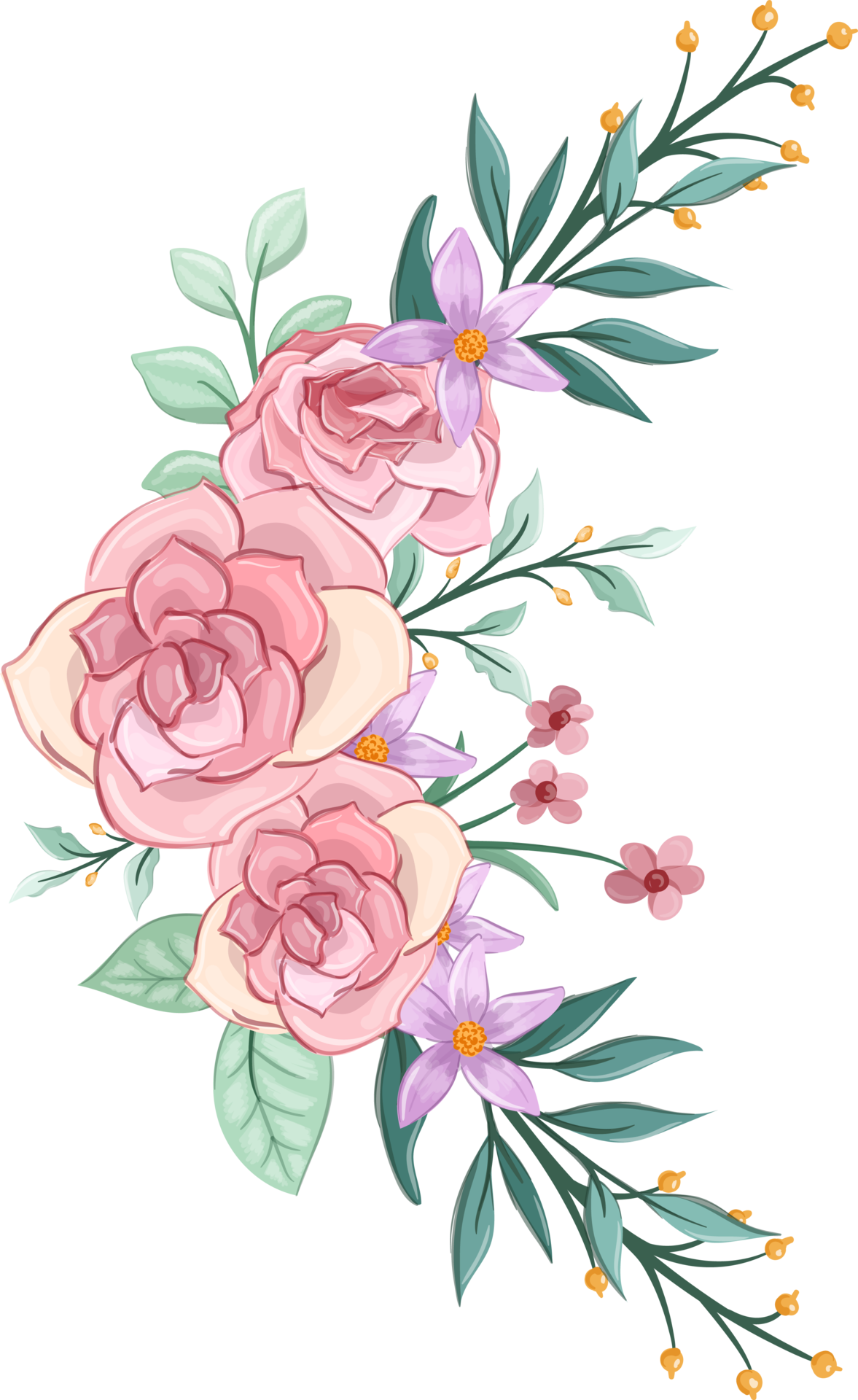 Free Pink flower arrangement with watercolor style 15737313 PNG with ...