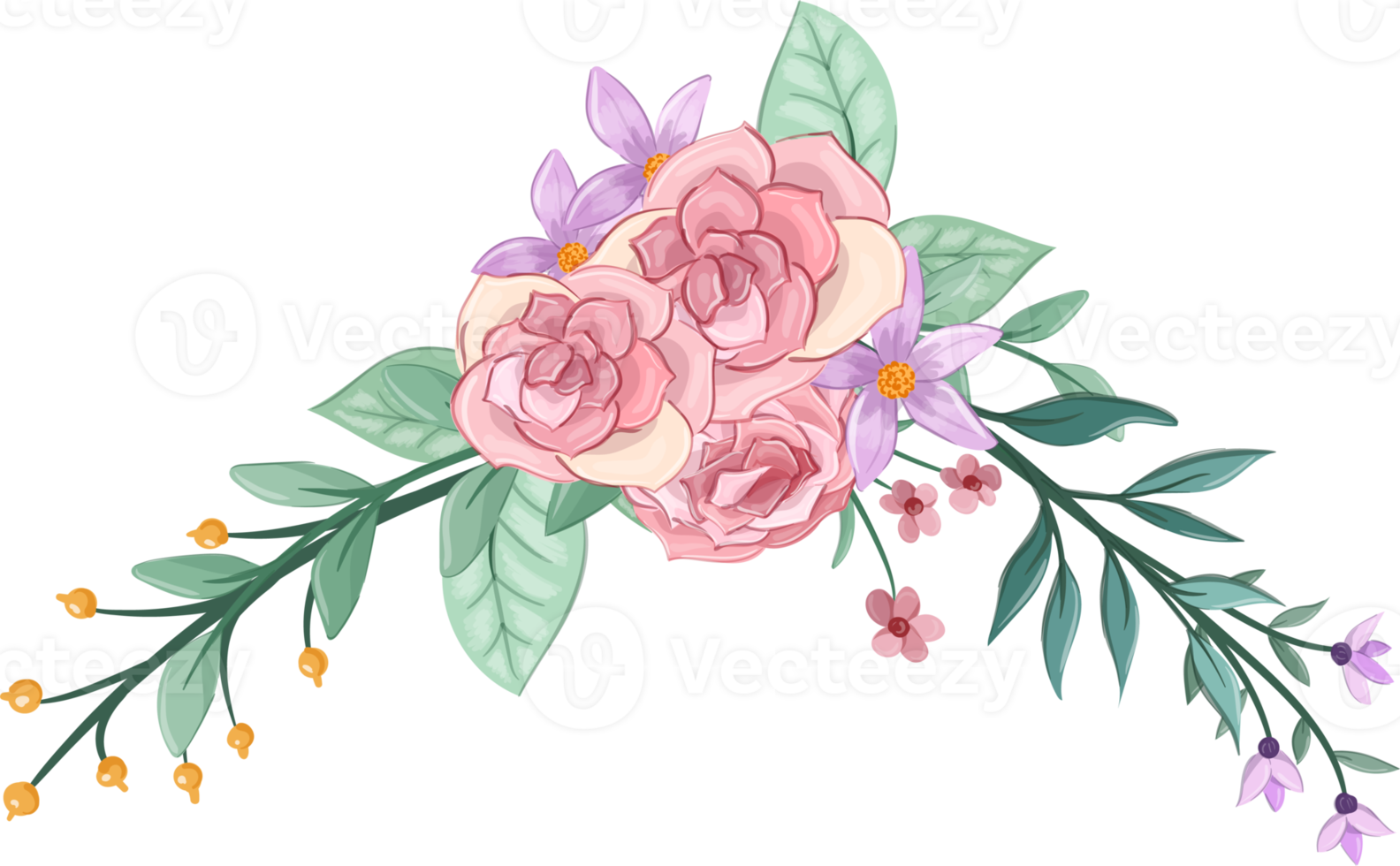 Pink flower arrangement with watercolor style png