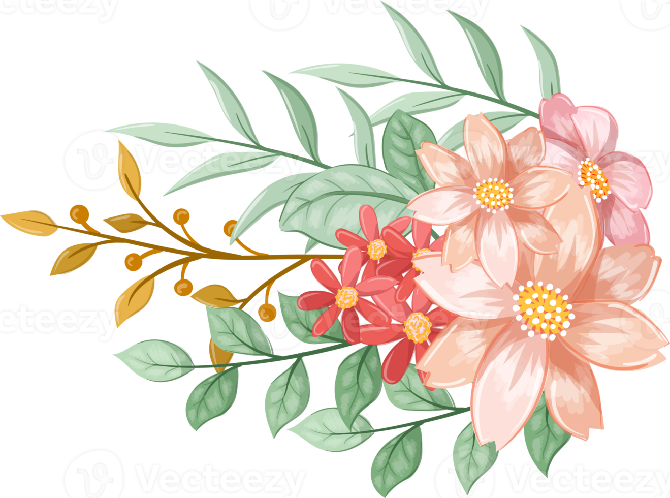 Pink Orange Flower Arrangement with watercolor style png