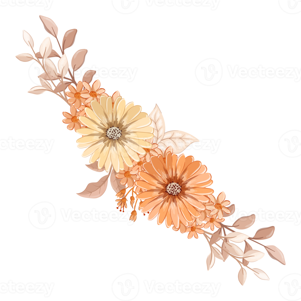 Orange Flower Arrangement with watercolor style png