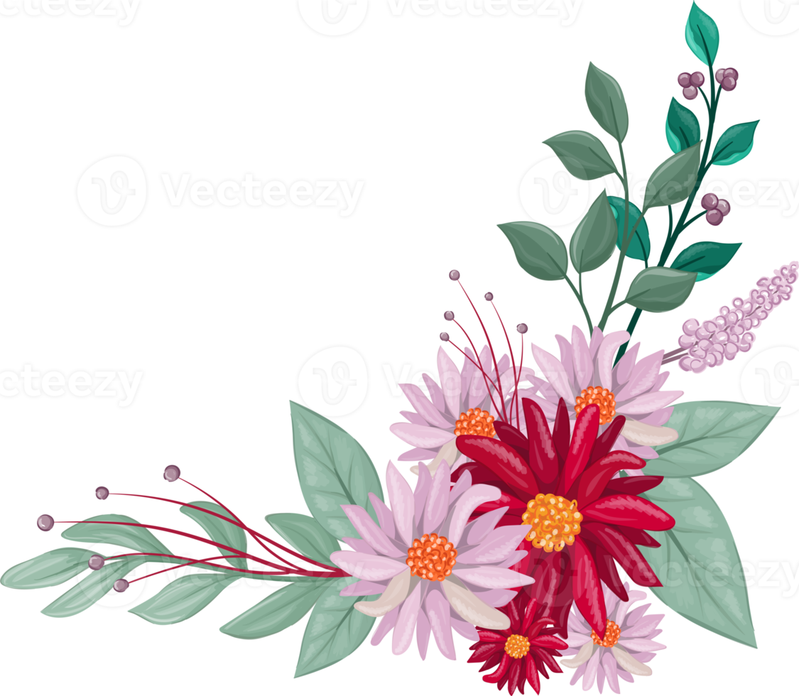 Red Flower Arrangement with watercolor style png