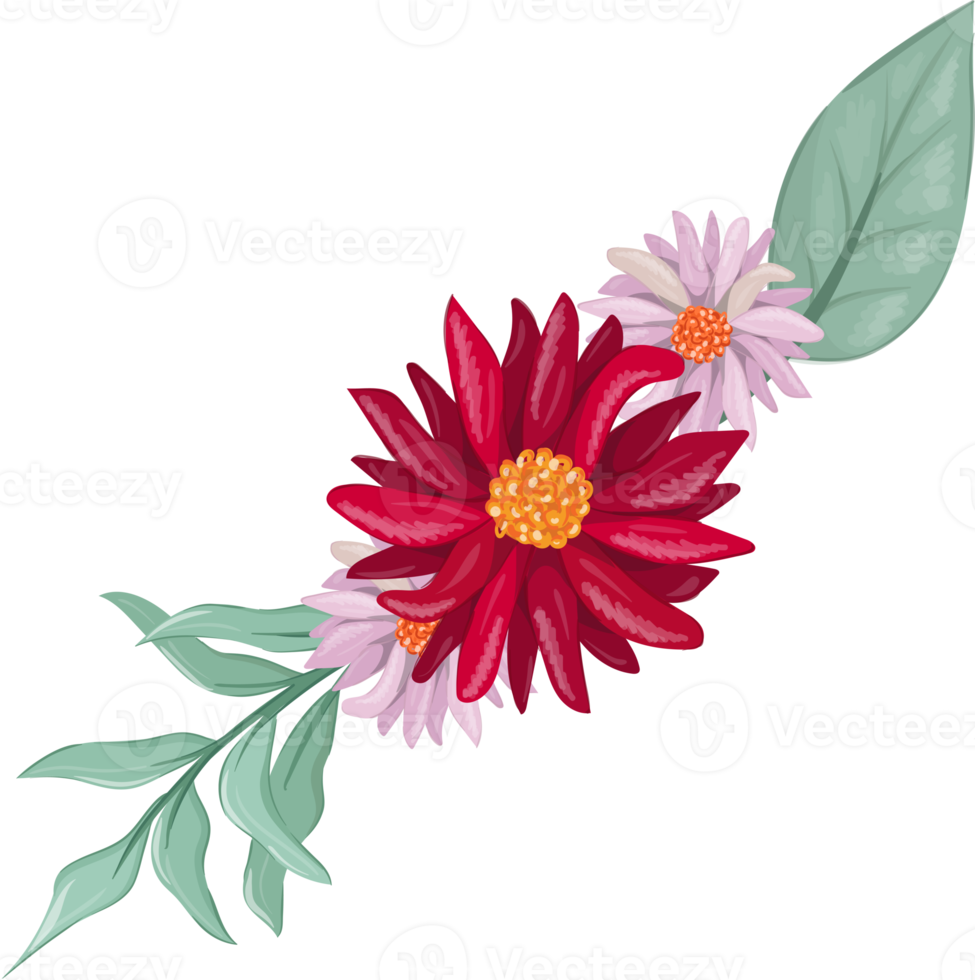 Red Flower Arrangement with watercolor style png