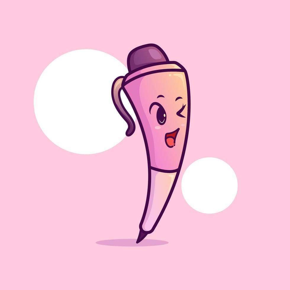 Cute adorable cartoon stationery pink pen pencil girl illustration for sticker icon mascot and logo vector