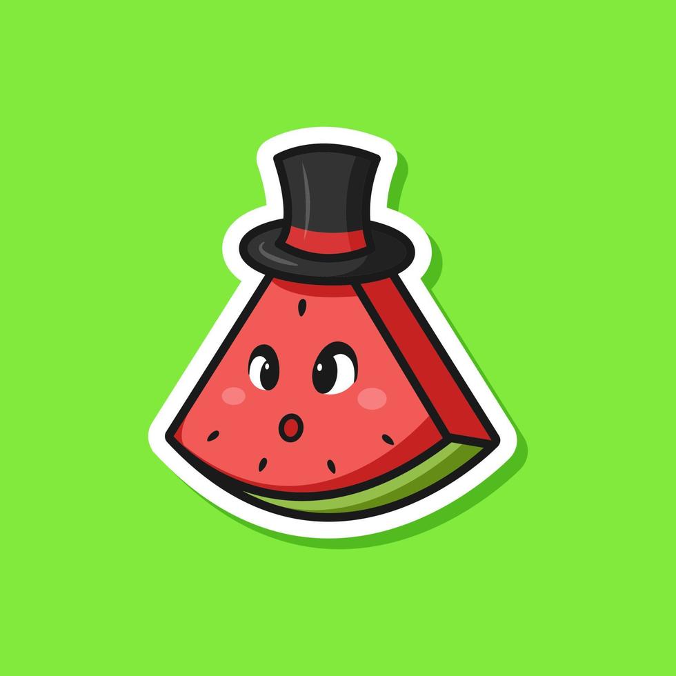 ilustración de fruta de sandía de mago mágico de dibujos animados adorable lindo para mascota de icono de etiqueta y logotipo vector