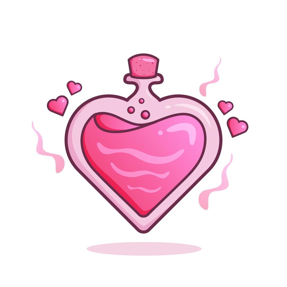 ilustración de poción de amor rosa romántica de dibujos animados adorable lindo para mascota de icono de etiqueta y logotipo vector