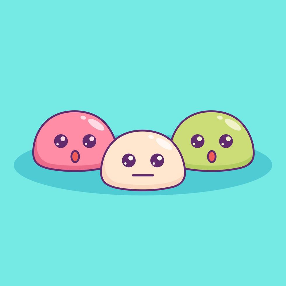 lindo adorable caricatura familia de mochi dango ilustración para pegatina icono mascota y logotipo vector